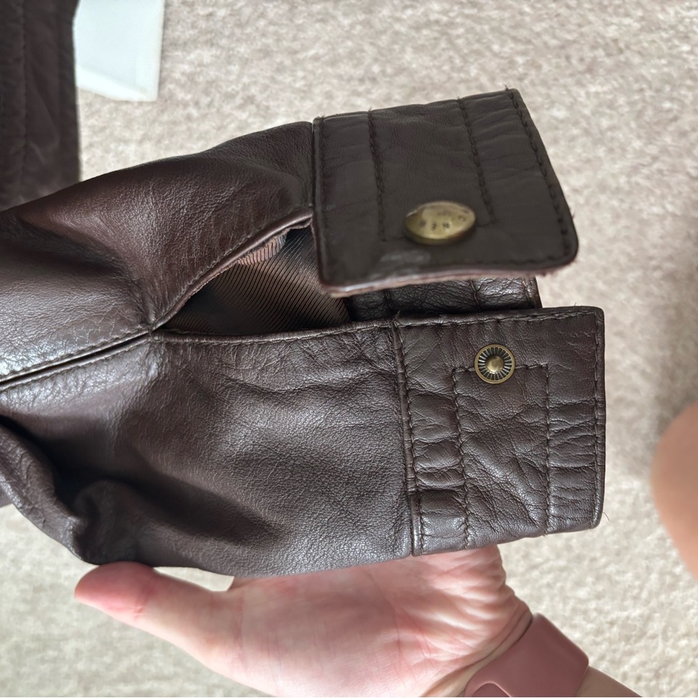 Andrew Marc Brown Leather Jacket Classic Motorcycle Style - Picture 6 of 6